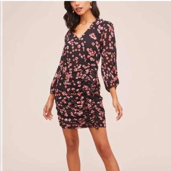 NWT Aster the label Black Floral Ruched Dress Size M - Picture 1 of 15